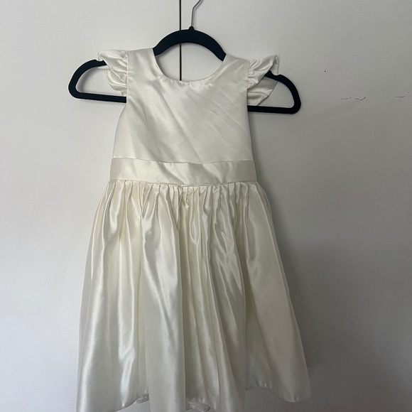 V-Back Satin Girls’ Flower Dress - Ivory - Picture 1 of 2